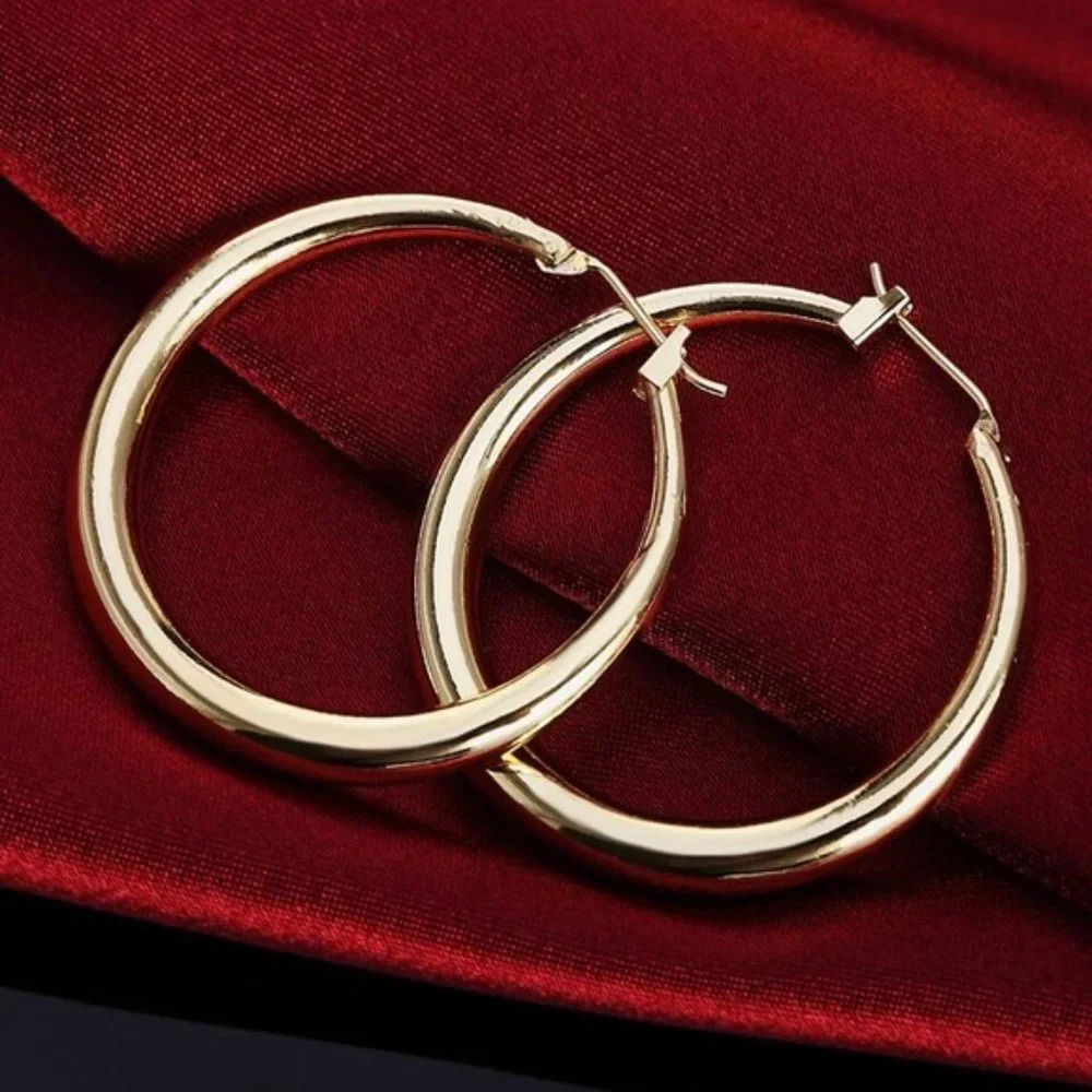 925 Sterling Silver 3.5cm Round Earrings High Quality Circle Hoop Earrings - Picture 3 of 3
